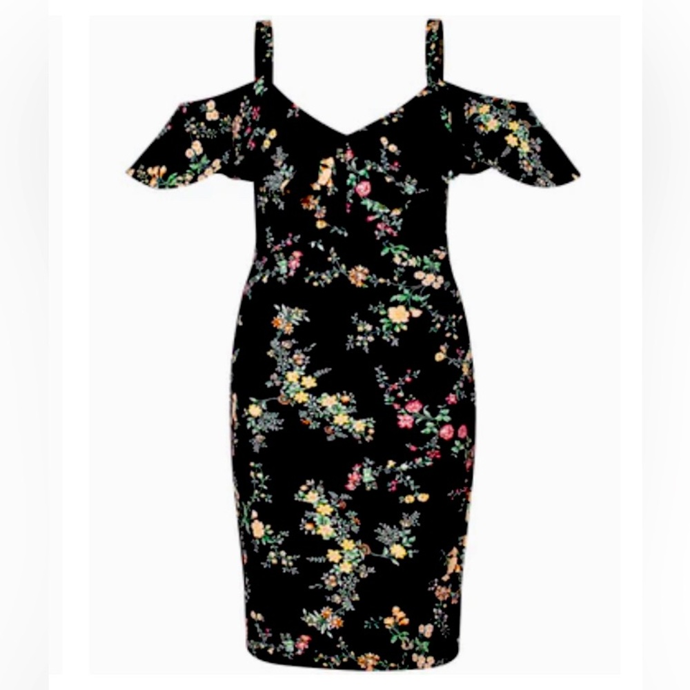 NWT Sz 14 RACHEL Rachel Roy Marcella Cold Shoulder Midi Dress in black floral 🔥